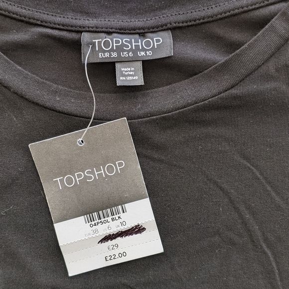 Topshop Tee Jersey Knit Short Sleeve Crew Hook & Eye Embellished Black S NWT - Picture 13 of 13